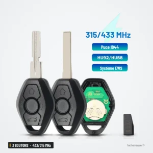 Clé télécommande 433/315 MHz 3 boutons pour BMW Série 3, 5, 7, X5, puce ID44 - trois versions de clés alignées avec puce