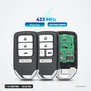 Clé télécommande 433,92 MHz 4/5 boutons pour Honda Fit, Jazz, HR-V, puce 4A - trois clés alignées, une ouverte avec circuit