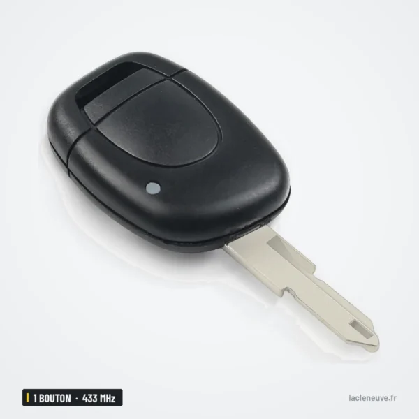 Clé télécommande 433 MHz 1 bouton pour Renault Clio, Twingo, Kangoo, ID46 - vue de face, lame fixe intégrée