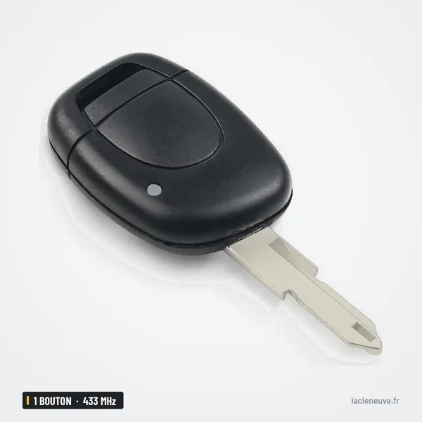 Clé télécommande 433 MHz 1 bouton pour Renault Twingo, Clio, Master, Kangoo - clé à lame fixe, vue de face