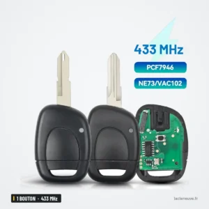 Clé télécommande 433 MHz 1 bouton pour Renault Twingo, Clio, Master, puce ID46 - trois clés à lame, une ouverte avec circuit
