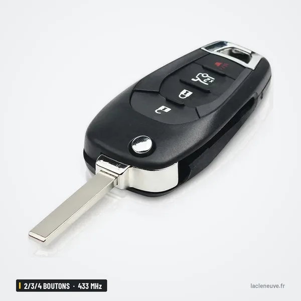 Clé télécommande 433 MHz 2/3/4 boutons pour Chevrolet Cruze, Spark, puce ID46 - vue de profil, lame sortie vers le bas
