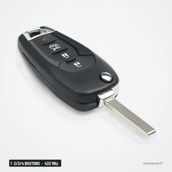 Clé télécommande 433 MHz 2/3/4 boutons pour Chevrolet Cruze, Spark, puce ID46 - vue de trois quarts, boutons face caméra