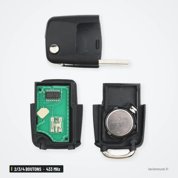 Clé télécommande 433 MHz 2/3/4 boutons pour Volkswagen Passat, Polo, Golf - coque ouverte avec circuit et pile
