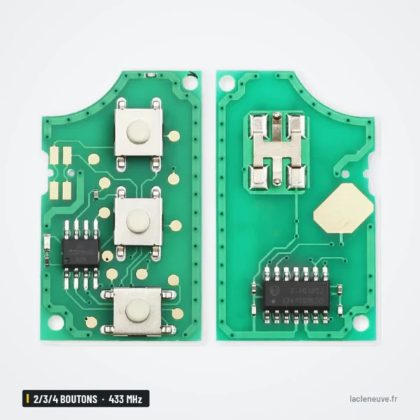 Clé télécommande 433 MHz 2/3/4 boutons pour Volkswagen Passat, Polo, Golf - circuit imprimé recto verso détaillé
