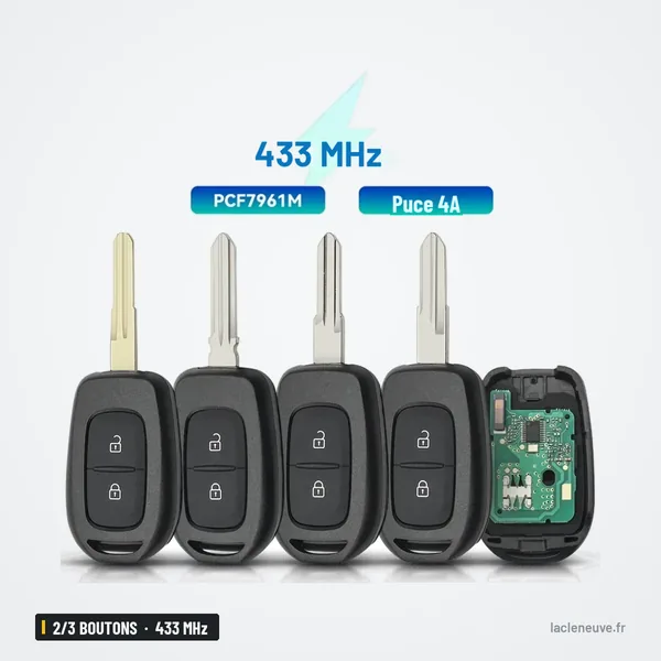Clé télécommande 433 MHz 2/3 boutons pour Dacia Duster, Logan, puce PCF7961M - quatre clés assemblées et un circuit démonté