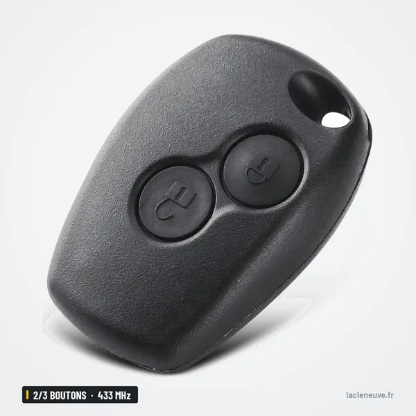 Clé télécommande 433 MHz 2/3 boutons pour Dacia Duster, Logan, Sandero - clé pliée fermée, vue de face