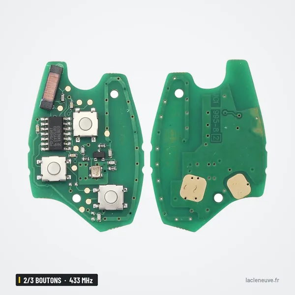 Clé télécommande 433 MHz 2/3 boutons pour Dacia Duster, Logan, Sandero - circuit imprimé, deux faces visibles