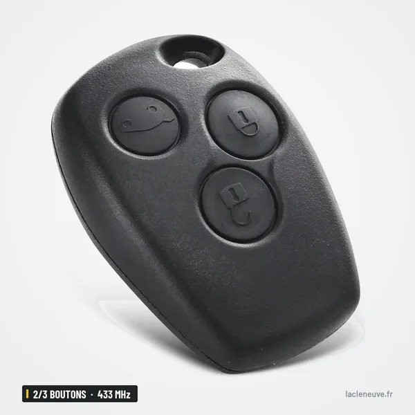 Clé télécommande 433 MHz 2/3 boutons pour Dacia Duster, Logan, Sandero - coque à trois boutons, vue de face