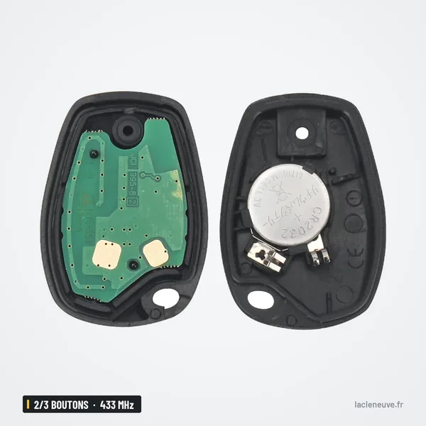 Clé télécommande 433 MHz 2/3 boutons pour Dacia Duster, Logan, Sandero - coque ouverte avec pile et circuit