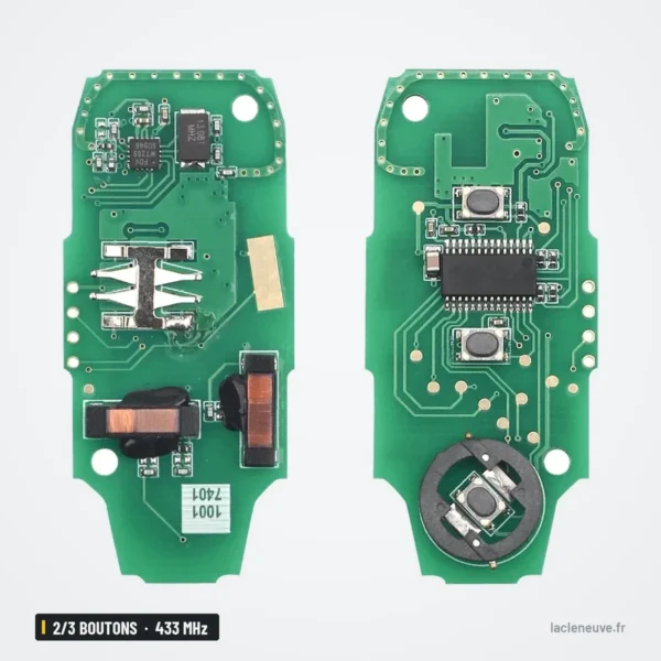Clé télécommande 433 MHz 2/3 boutons pour Ford Focus, Fiesta, Mondeo, Kuga - circuit imprimé vert, faces avant et arrière