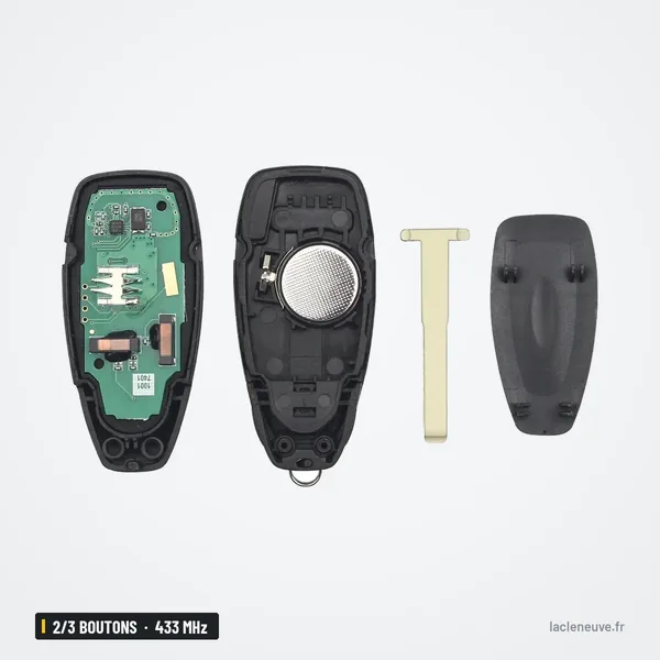 Clé télécommande 433 MHz 2/3 boutons pour Ford Focus, Fiesta, Mondeo, Kuga - circuit, pile, lame et coque arrière détachés