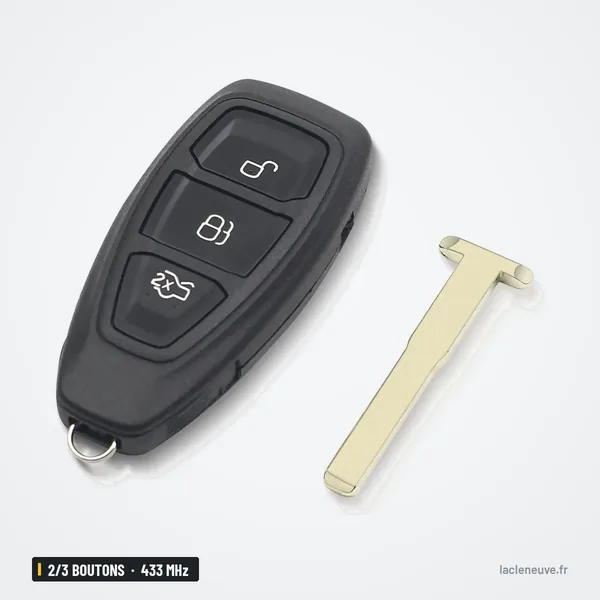 Clé télécommande 433 MHz 2/3 boutons pour Ford Focus, Fiesta, Mondeo, Kuga - coque avec lame détachée à côté