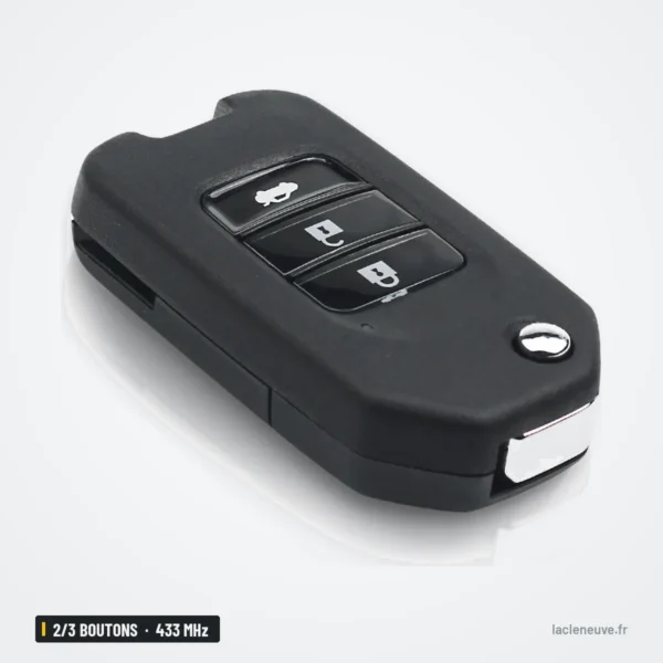 Clé télécommande 433 MHz 2/3 boutons pour Honda Civic, Accord, CR-V, Jazz - vue en angle, trois boutons