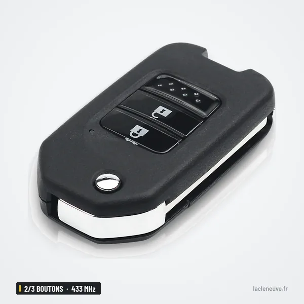 Clé télécommande 433 MHz 2/3 boutons pour Honda Civic, Accord, CR-V, Jazz - vue en angle, quatre boutons