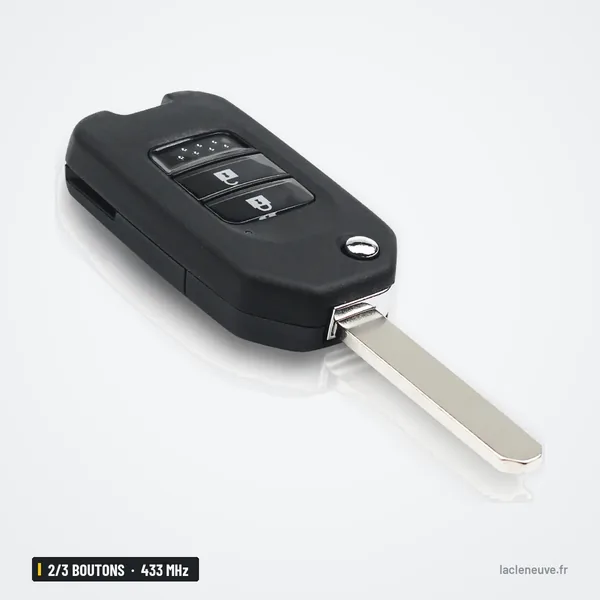 Clé télécommande 433 MHz 2/3 boutons pour Honda Civic, Accord, CR-V, Jazz - vue de profil, lame partiellement sortie