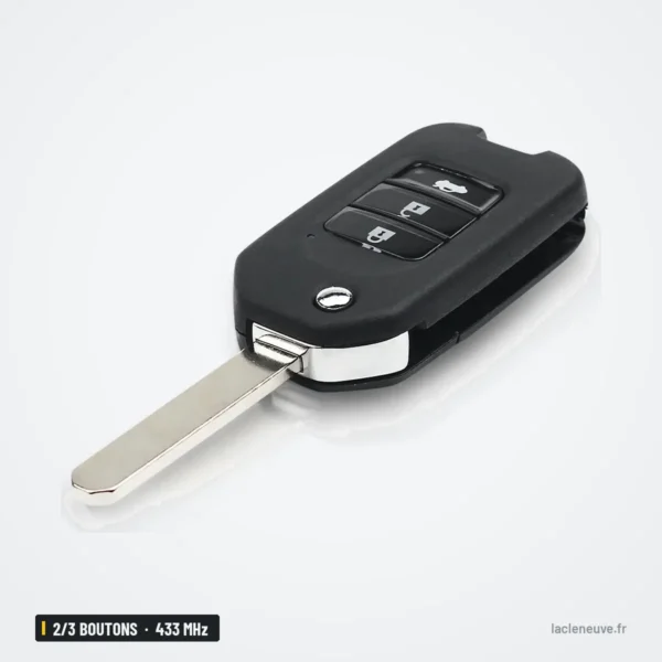 Clé télécommande 433 MHz 2/3 boutons pour Honda Civic, Accord, CR-V, puce ID47 - clé dépliée vue de profil, lame déployée
