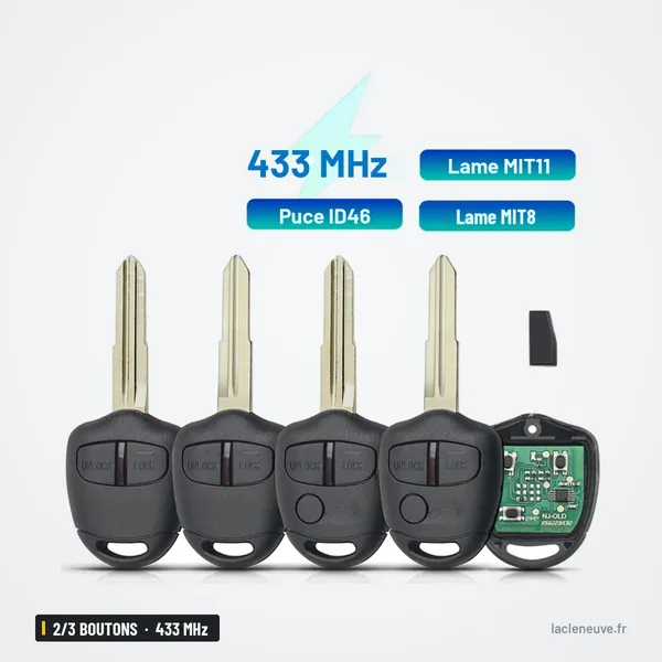 Clé télécommande 433 MHz 2/3 boutons pour Mitsubishi Lancer, Outlander, Pajero - quatre télécommandes avec circuit imprimé