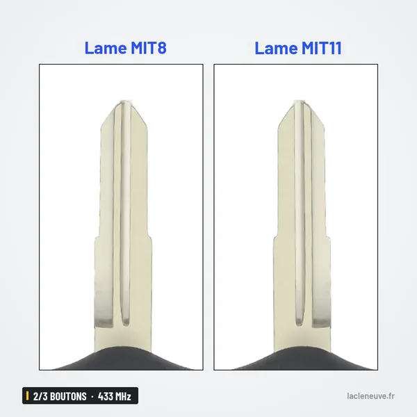 Clé télécommande 433 MHz 2/3 boutons pour Mitsubishi Lancer, Outlander, Pajero - deux lames de clé comparées côte à côte