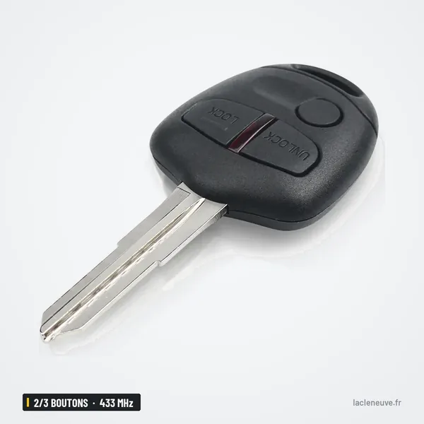 Clé télécommande 433 MHz 2/3 boutons pour Mitsubishi Lancer, Outlander, Pajero - clé à bouton rouge, vue inclinée