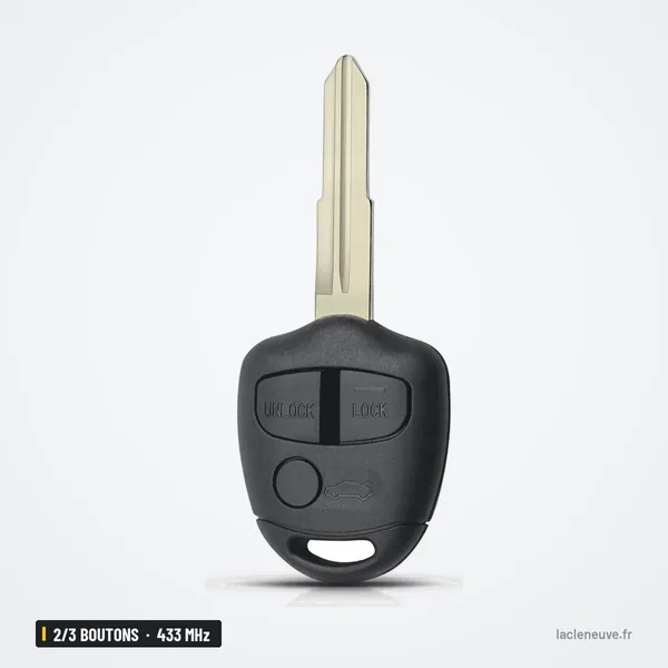 Clé télécommande 433 MHz 2/3 boutons pour Mitsubishi Lancer, Outlander, Pajero - dos de la tête de clé, uni