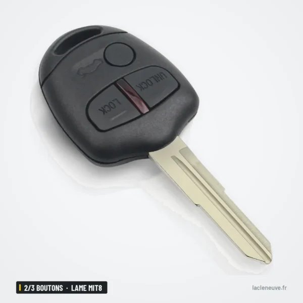 Clé télécommande 433 MHz 2/3 boutons pour Mitsubishi Pajero, ASX, lame MIT8 - vue de face sous un autre angle