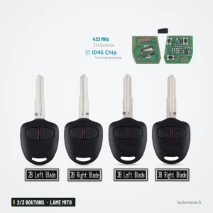 Clé télécommande 433 MHz 2/3 boutons pour Mitsubishi Triton, Pajero, lame MIT8 - quatre lames différentes alignées