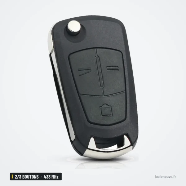 Clé télécommande 433 MHz 2/3 boutons pour Opel Astra H, Zafira B, Vectra C - vue de dessus, lame rentrée