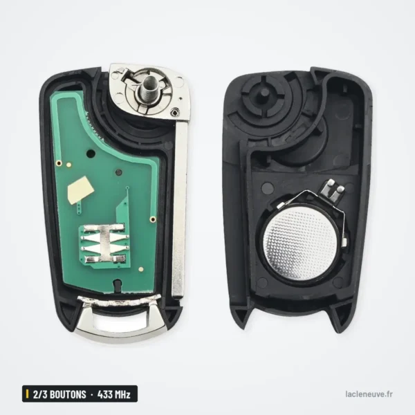 Clé télécommande 433 MHz 2/3 boutons pour Opel Astra H, Zafira B, Vectra C - coque ouverte avec mécanisme et pile