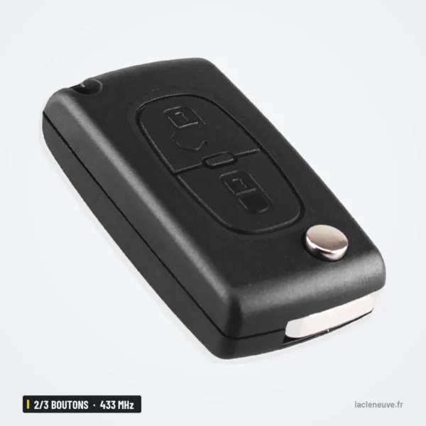 Clé télécommande 433 MHz 2/3 boutons pour Peugeot 306, 407, 408, puce ID46 - dos de la coque, boutons visibles
