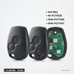 Clé télécommande 433 MHz 2/3 boutons pour Renault Clio 3, Dacia Duster - trois coques avec carte électronique verte Clé télécommande 433 MHz 2/3 boutons pour Renault Clio 3, Dacia Duster - trois coques avec carte électronique verte