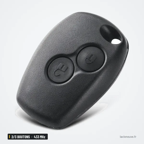 Clé télécommande 433 MHz 2/3 boutons pour Renault Clio 3, Dacia Duster - coque fermée 2 boutons, vue de face