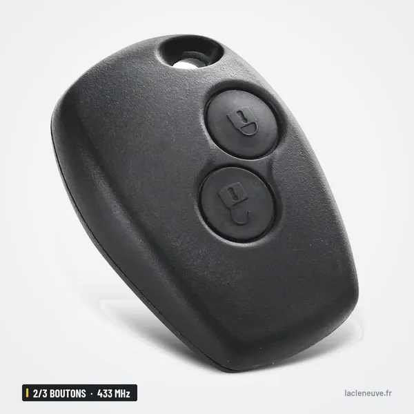 Clé télécommande 433 MHz 2/3 boutons pour Renault Clio 3, Dacia Duster - coque fermée 2 boutons, autre angle