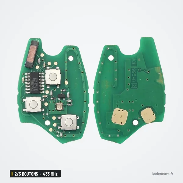 Clé télécommande 433 MHz 2/3 boutons pour Renault Clio 3, Dacia Duster - carte électronique, vue rapprochée