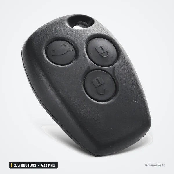 Clé télécommande 433 MHz 2/3 boutons pour Renault Clio 3, Dacia Duster - coque fermée, 3 boutons visibles
