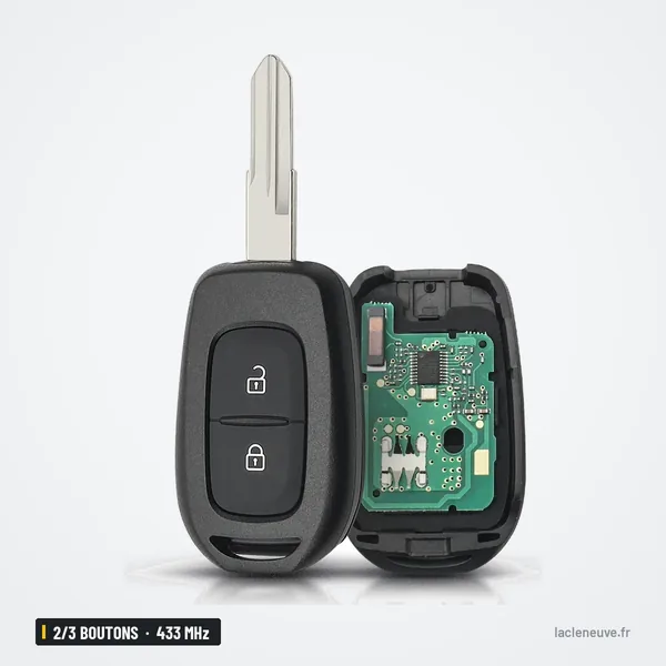 Clé télécommande 433 MHz 2/3 boutons pour Renault Clio, Dacia Duster, Logan - deux exemplaires, circuit imprimé visible