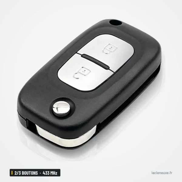 Clé télécommande 433 MHz 2/3 boutons pour Renault Scenic 3, Megane 3, PCF7961 - forme ovale, boutons sur le côté