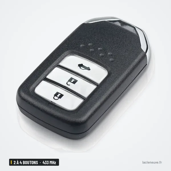 Clé télécommande 433 MHz 2 à 4 boutons pour Honda Civic, CR-V, Jazz, puce ID47 - vue de face, trois boutons