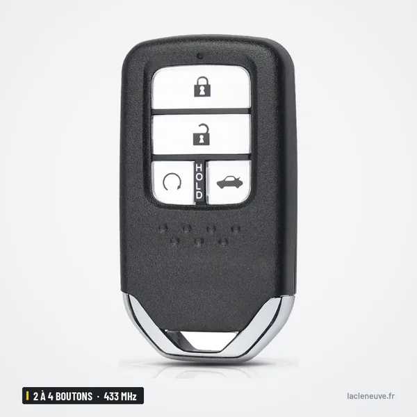 Clé télécommande 433 MHz 2 à 4 boutons pour Honda Civic, CR-V, Jazz, puce ID47 - vue de face, quatre boutons verticaux