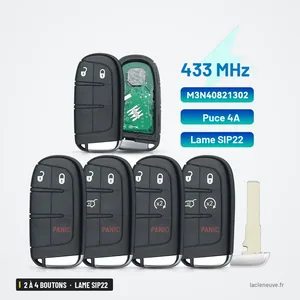 Clé télécommande 433 MHz 2 à 4 boutons pour Jeep Compass, Renegade, lame SIP22 - quatre versions côte à côte Clé télécommande 433 MHz 2 à 4 boutons pour Jeep Compass, Renegade, lame SIP22 - quatre versions côte à côte