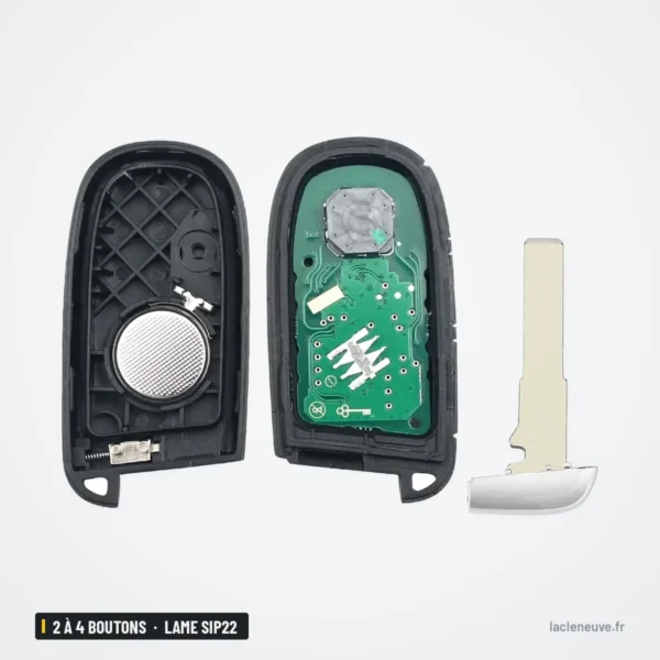 Clé télécommande 433 MHz 2 à 4 boutons pour Jeep Compass, Renegade, lame SIP22 - coque ouverte avec circuit et pile