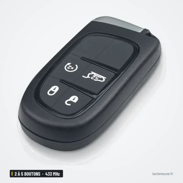 Clé télécommande 433 MHz 2 à 5 boutons pour Jeep Cherokee, 433 MHz - vue de face, quatre boutons visibles