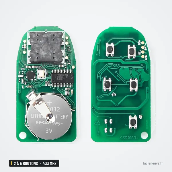 Clé télécommande 433 MHz 2 à 5 boutons pour Jeep Cherokee, 433 MHz - deux circuits imprimés avec pile ronde