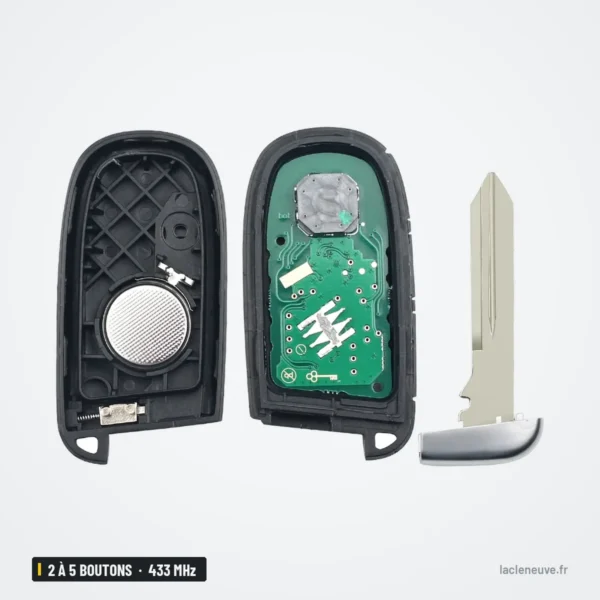 Clé télécommande 433 MHz 2 à 5 boutons pour Jeep, Dodge, Chrysler Grand Cherokee - coque ouverte en deux parties avec lame