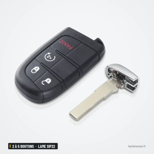 Clé télécommande 433 MHz 2 à 5 boutons pour Jeep Renegade, Compass, lame SIP22 - coque ouverte avec circuit imprimé vert