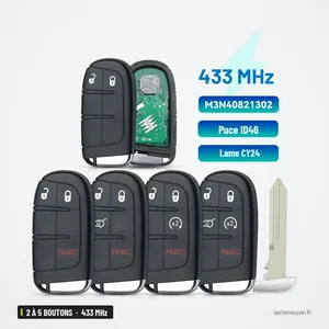 Clé télécommande 433 MHz 2 à 5 boutons pour Jeep Renegade, Compass, puce ID46 - cinq télécommandes en éventail avec une lame Clé télécommande 433 MHz 2 à 5 boutons pour Jeep Renegade, Compass, puce ID46 - cinq télécommandes en éventail avec une lame