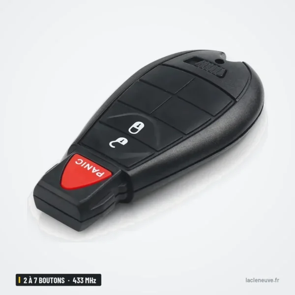 Clé télécommande 433 MHz 2 à 7 boutons pour Chrysler, Jeep, Dodge, puce ID46 - vue de face, deux boutons et bouton panique