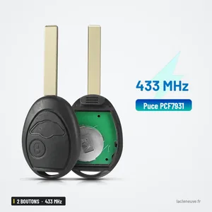 Clé télécommande 433 MHz 2 boutons pour Mini Cooper S R50, R53, puce PCF7931 - deux clés complètes, vues de dos
