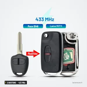 Clé télécommande 433 MHz 2 boutons pour Mitsubishi Outlander, Triton, puce ID46 - comparaison avant et après transformation