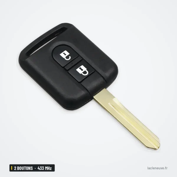 Clé télécommande 433 MHz 2 boutons pour Nissan Micra, Renault Maxity - vue de face, boutons de verrouillage visibles